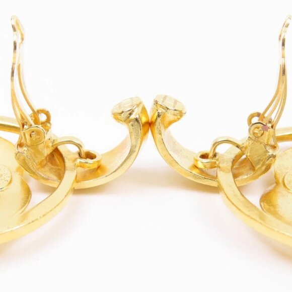 CHANEL CC Logos Round Dangle Earrings Gold Tone 96P Auth n1143 - Picture 4 of 6